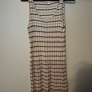 LOFT Black and Cream Striped Midi Dress